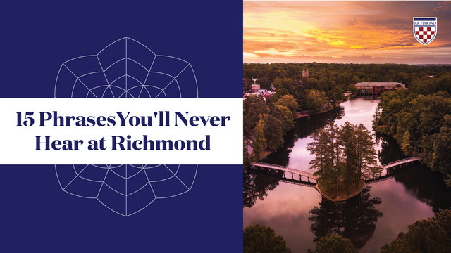 Image of the Westhampton Lake with orange skyline. Bird's eye view of campus. 