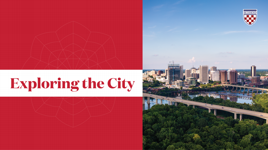 A scenic view of the city skyline of Richmond. With a title labeled 