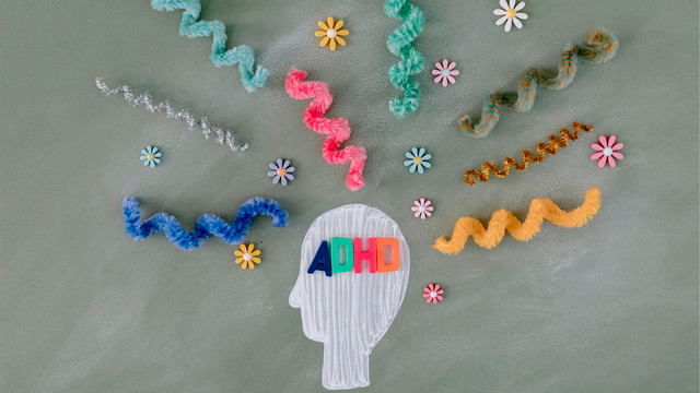 Illustration of a head with ADHD and swirling patterns