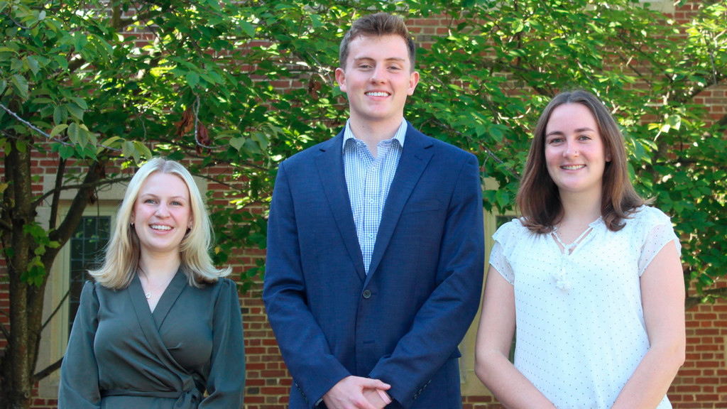 Seniors Amanda Reese, Tristan Henning, and Emma McCauley on Stern Plaza