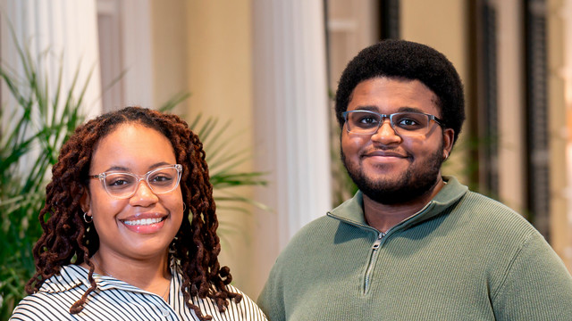 Class of 2023 alums Madyson Fitzgerald and Benjamin Queen at the Jepson Alumni Center