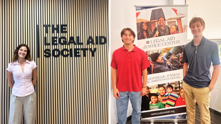 Senior Jordan Hemmerdinger at The Legal Aid Society in Queens and seniors William Martin and Emerson Lewis at the Legal Aid Justice Center in Richmond