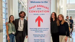 Left to right: Seniors Julia Mills, Sam Chanenson, and Emma McCauley and junior Nora Cahill presented research at the 2026 Society for Personality and Social Psychology Convention in Chicago.