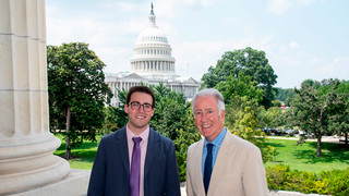 Senior Jacob Schumer standing near the Capitol with U.S. Rep. Richard Neal, D-Mass., the ranking member of the House Ways and Means Committee