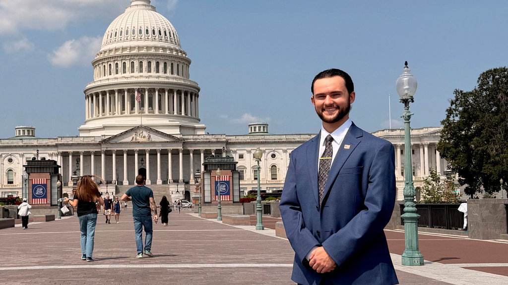Senior CJ Blastos in front of the U.S. Capitol