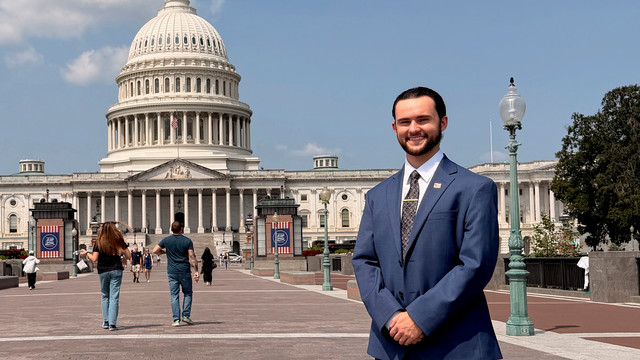 Senior CJ Blastos in front of the U.S. Capitol