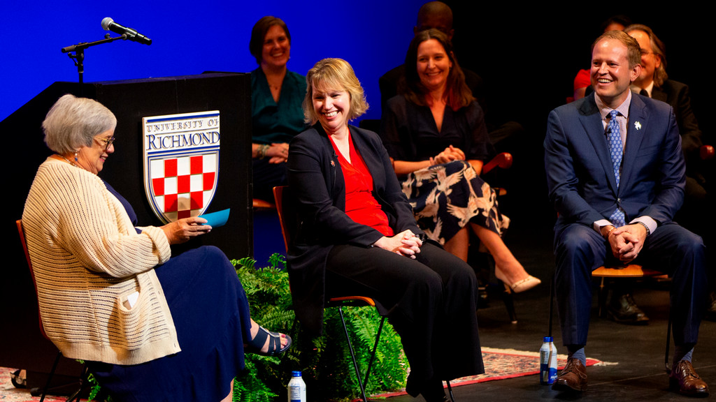 Dean of Richmond Law, Jacob Rooksby, with Dean of the Robins School of Business, Stacie Petter, and the Dean of the School of Arts and Sciences, Jennifer Cavenaugh.