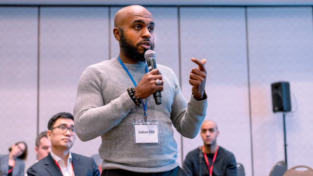 Julian Hill, assistant professor at Georgia State University College of Law, speaks at the Association of Law and Political Economy conference.