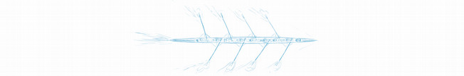 A sketch of an 8-oar crew boat from above