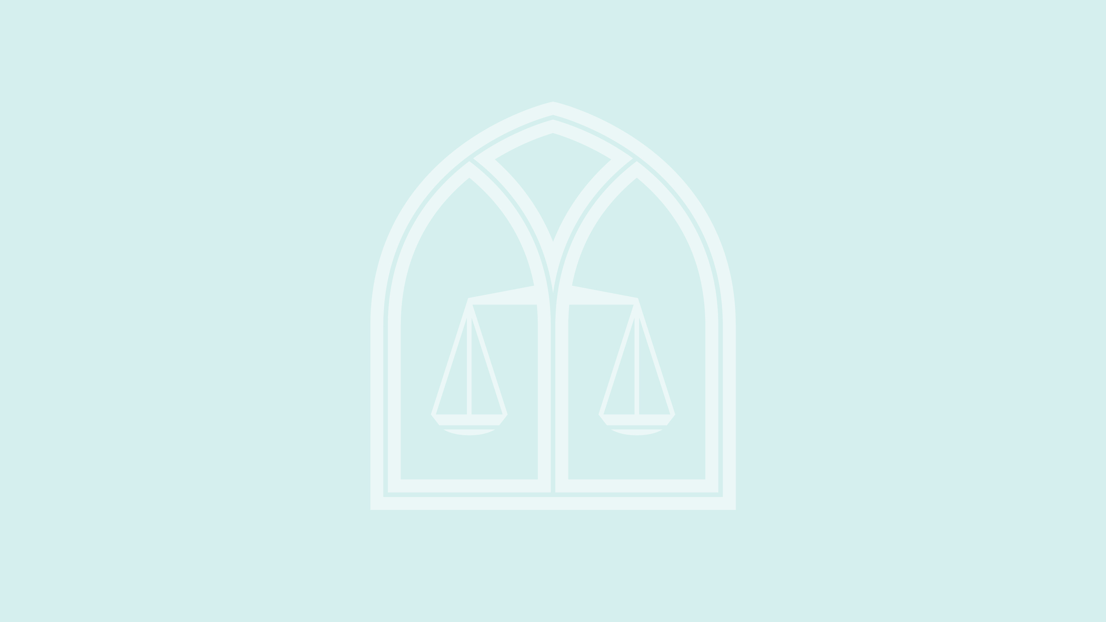 a light turquoise color flood with a low-contrast graphic of the scales of justice icon.