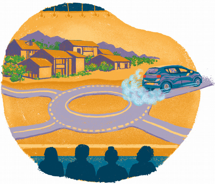An illustration depicting a roundabout in the context of a stage play.