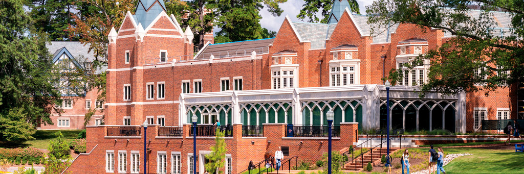 A photo of the renovated front of the library.