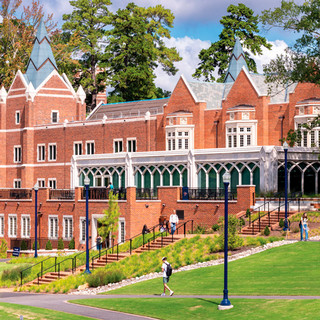 A photo of the renovated front of the library.