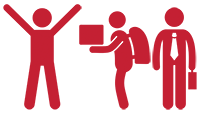 graphic of undergraduate and professional students being greeted by person with arms raised