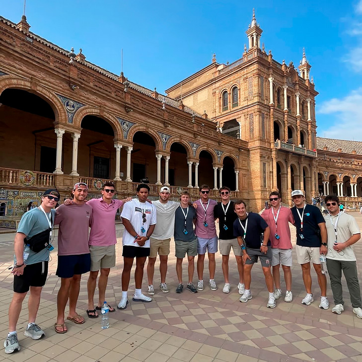Men's lacrosse team members during their summer trip to Spain