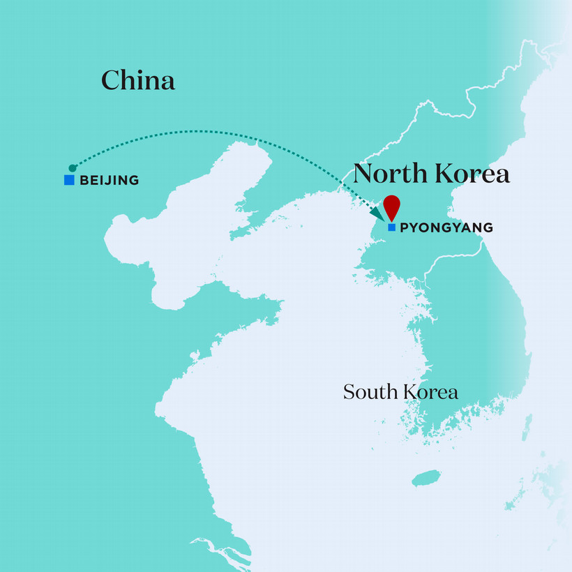 A map showing the flight from Beijing to North Korea.