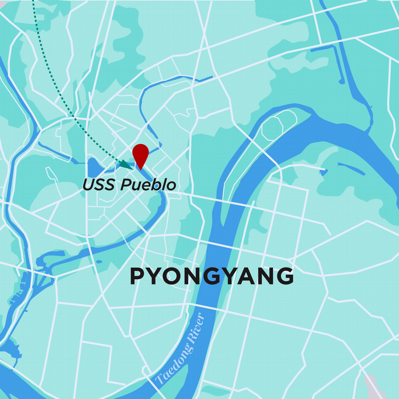 A map showing the location of the USS Pueblo.