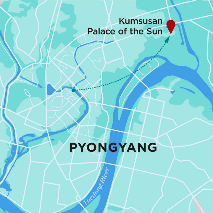 A map showing the location of Kumsusan Palace of the Sun.