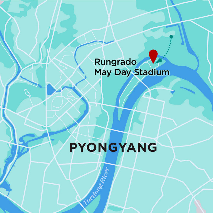 A map showing the location of Rungrado May Day stadium.