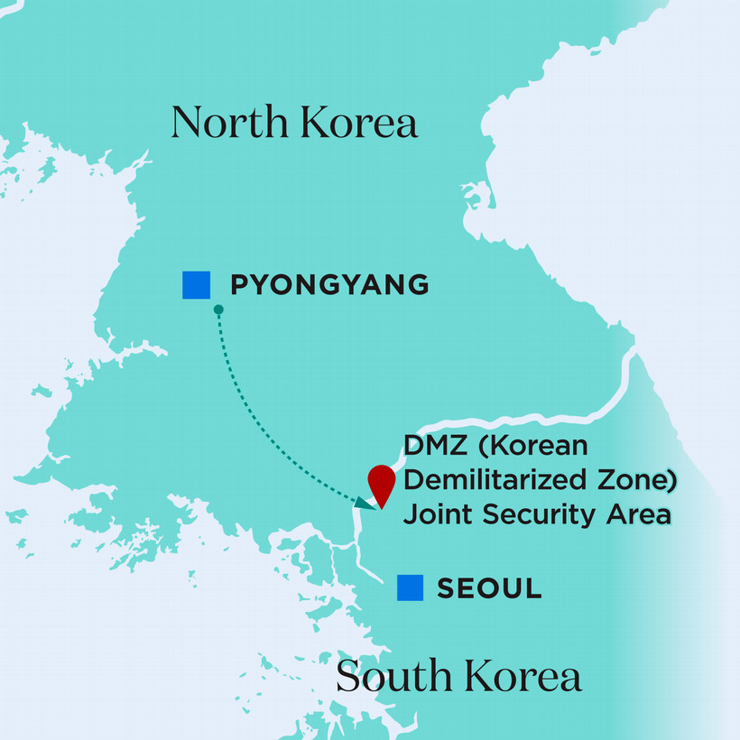 A map showing the location of the DMZ at the border of South and North Korea.