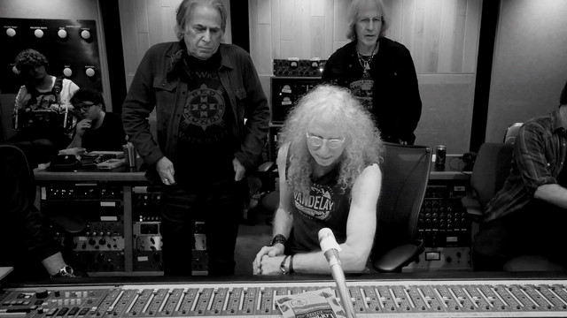 Musicians Danny Kortchmar, Waddy Wachtel, and Steve Postel in a recording studio