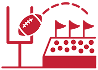 graphic of football going through goal posts at stadium