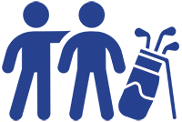 graphic of two friends with golf bag and clubs