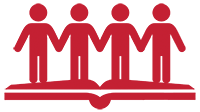 graphic of people standing hand in hand on an open book