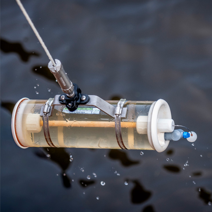 A close up photo of the device for sampling water at different depths.