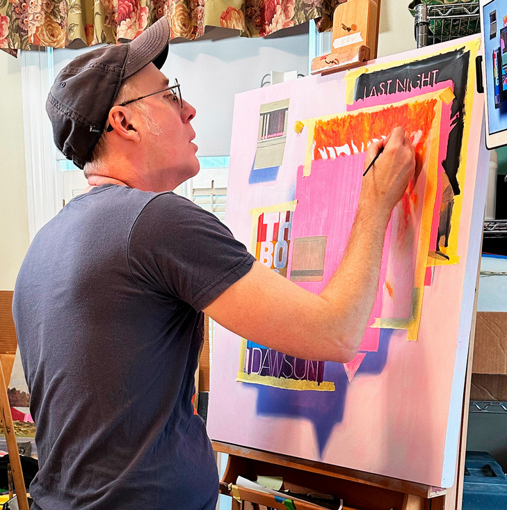 Jeff Hall, ’94, at work on an art piece
