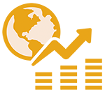 graphic of globe with arrow pointing up and bar graph