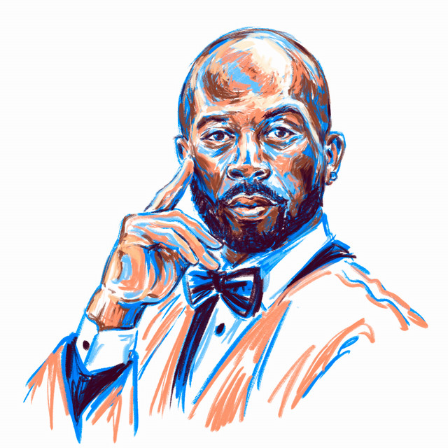 An illustrated portrait of Kadeem Fyffe with predominately blue tones.