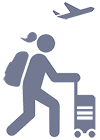 Graphic of student with backpack and luggage with airplane above