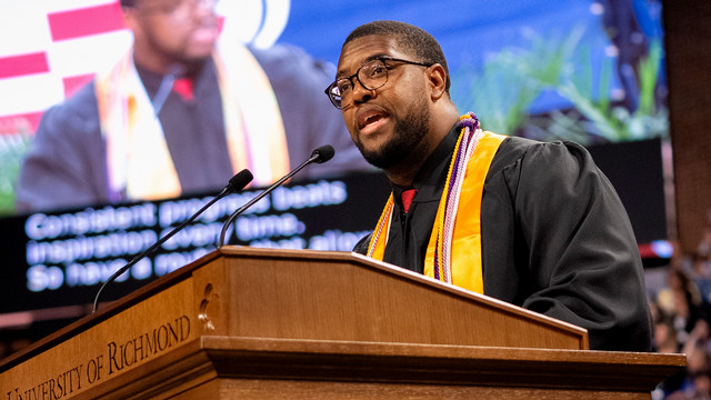 Kobie Turner, ’22, speaking at commencement
