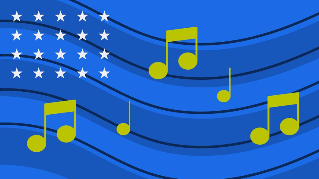 Illustration of flag and music notes
