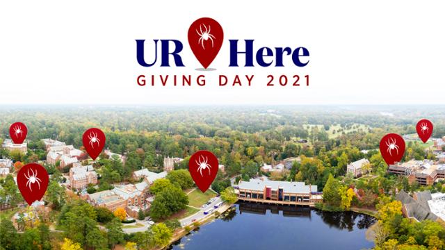 Giving Day illustration with image of campus 