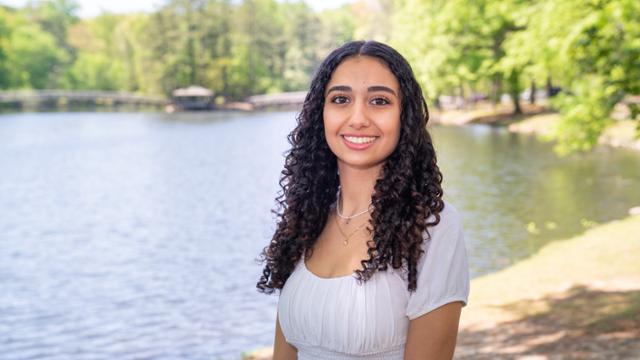 leah ghazali in front of westhampton lake