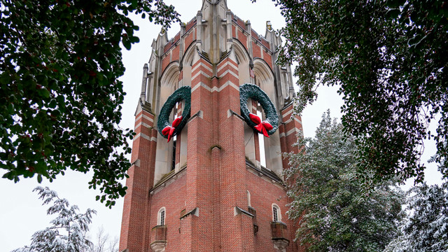 wreath on Boatwright Tower