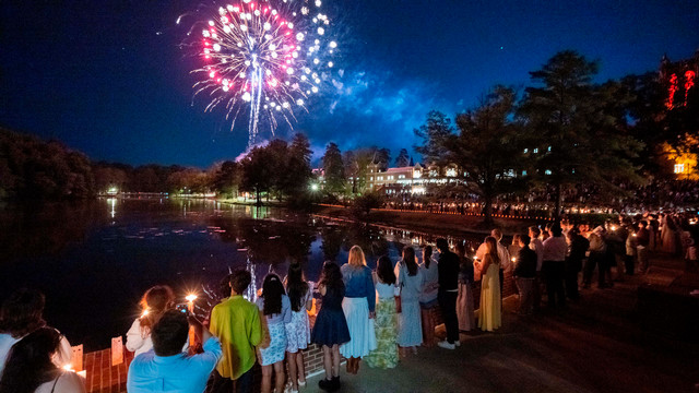 Fireworks follow the University of Richmond's Candlelight Ceremony