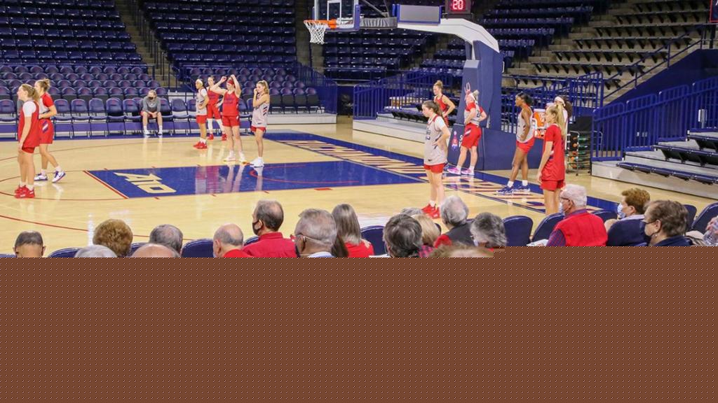 UR Women's Basketball team practicing while Osher members watch