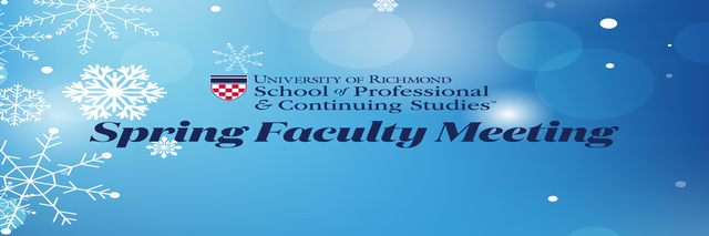 Faculty meeting text treatment on blue background with snowflake shapes