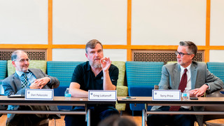 Greg Lukianoff, president and CEO of the Foundation for Individual Rights and Expression, accompanied by McDowell Institute co-directors Dan Palazzolo and Terry Price.