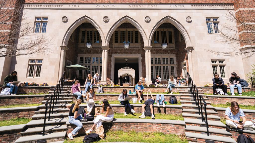 Students enjoying a spring day at the Carole Weinstein International Center