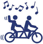 Tandem bicycle riders and music