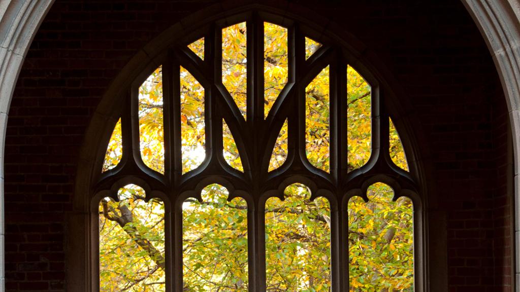 Collegiate Gothic window arch.