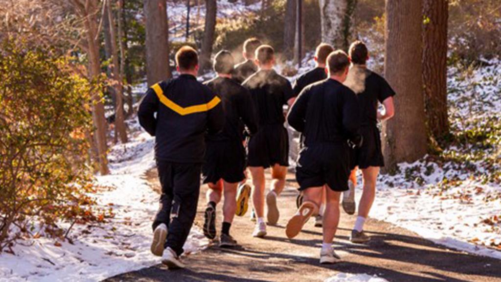 Students running lake 2025