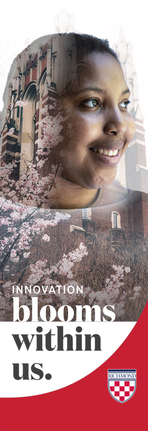 Campus banner example that says, "Innovation blooms within us."