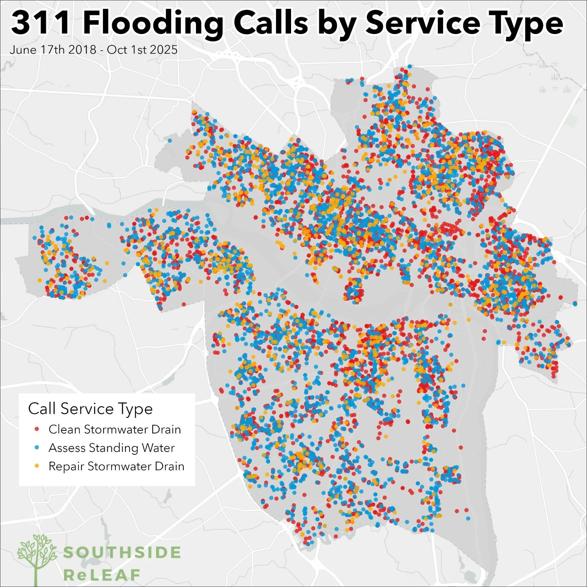 A map from southside releaf showing flooding data