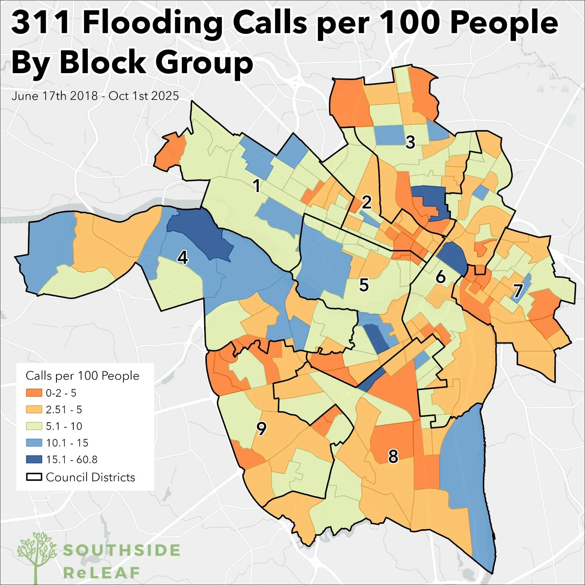 A map from southside releaf showing flooding data
