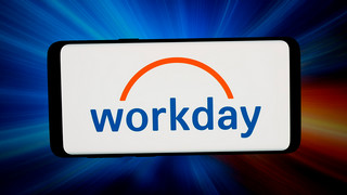 A phone displaying the Workday logo